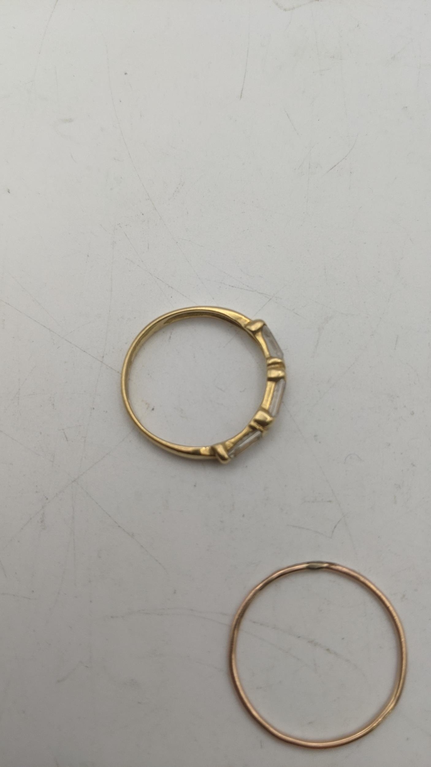 Gold coloured rings, one set with paste stones, tested as 18ct, 2g, and another tested as 9ct, 0. - Image 3 of 3
