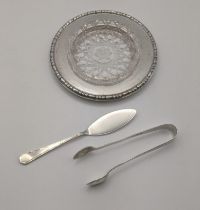 Silver to include a Mappin and Webb butter dish with a silver rim and a crystal cut centre