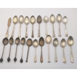 Silver spoons to include a variety of various spoons to include four coffee spoons and others, total