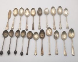 Silver spoons to include a variety of various spoons to include four coffee spoons and others, total