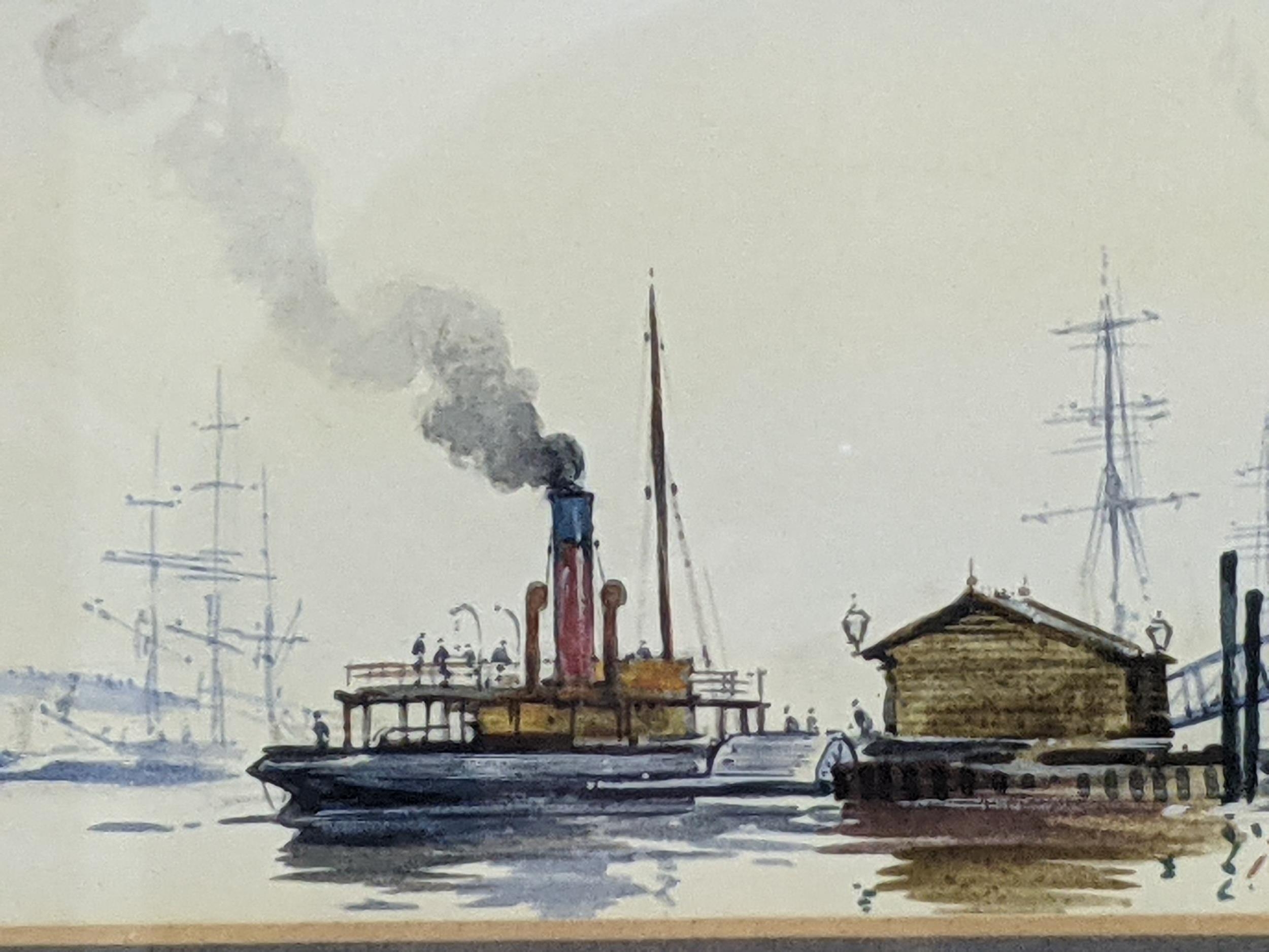 A watercolour on board depicting a paddle steamer in a harbour, signature 'Peter Knox' framed and - Bild 4 aus 8