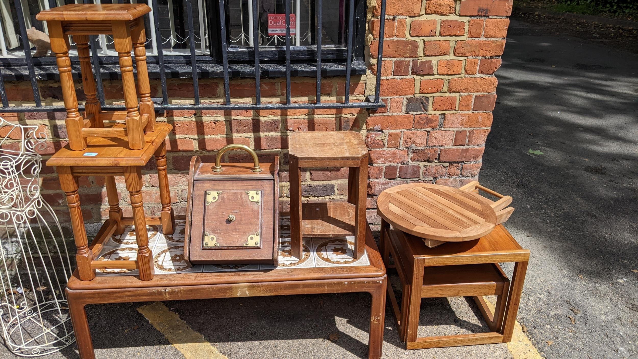 Small furniture to include a G Plan teak and tiled topped coffee table occasional tables, a teak