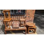 Small furniture to include a G Plan teak and tiled topped coffee table occasional tables, a teak