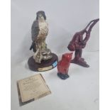 Three Royal Doulton Figures to include 'Peregrine Flacon' with stand and certificate, Flambe and '