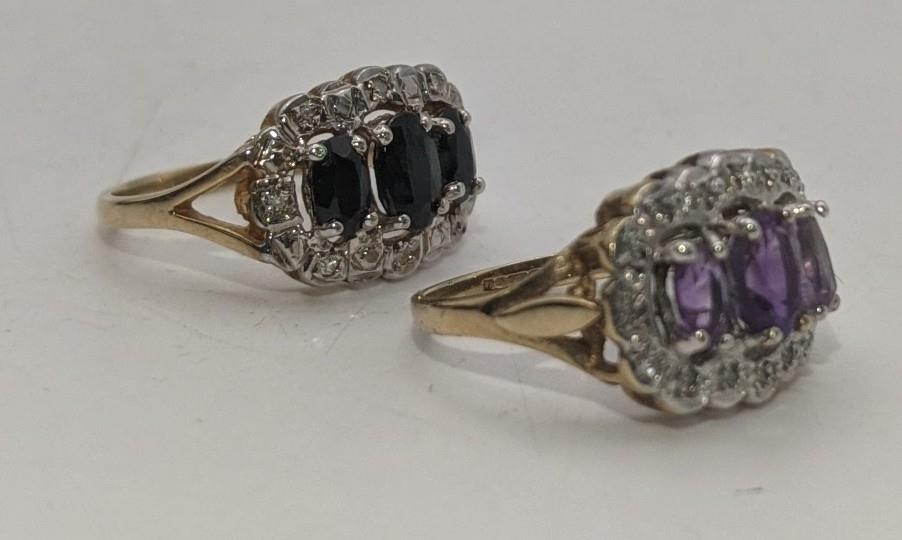 Two 9ct gold ladies rings to include a Diamond and sapphire ring, together with a diamond and - Image 2 of 3