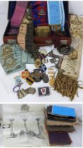 A collection of masonic regalia to include a Victorian silver badge dated 1851 and others, various