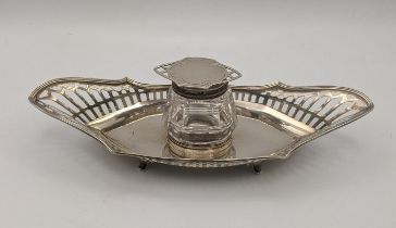 A Elkington and co silver inkstand A/F with a pierced rim hallmarked Birmingham 1906 Location: If