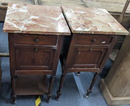 A pair of late 19th/early 20th century French marble topped pot cupboards Location: If there is no