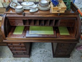 A Victorian mahogany cylinder desk stamped W Priest, 1 & 2 Tudor St, Blackfriars (fl 1837-40),