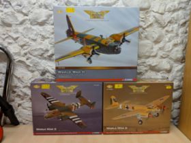 Three Corgi models of planes from 'The aviation archive' World war II collection to include a