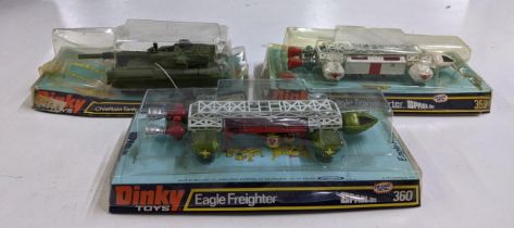 Three boxed Dinky Toy Diecast models to include No.359 Eagle Transporter. No.360, Eagle Freighter