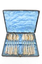 A cased set of Victorian teaspoons and pair of sugar tongs by Wakely & Wheeler (James Wakely & Frank