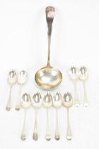 A matched set of nine early 19th century and later silver dessert spoons with various dates and