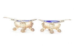 A pair of George III silver salts and two later Victorian spoons, the salts hallmarked London 1799