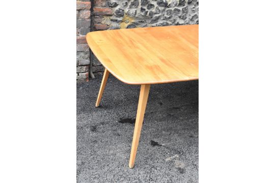 A vintage Ercol elm and beech extending dining table with one folding leaf, on four splayed square - Image 2 of 6