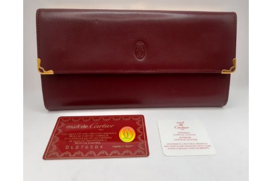 Cartier- A Must de Cartier burgundy cowhide leather purse 19cm x 10cm with wallet and coin - Image 1 of 5