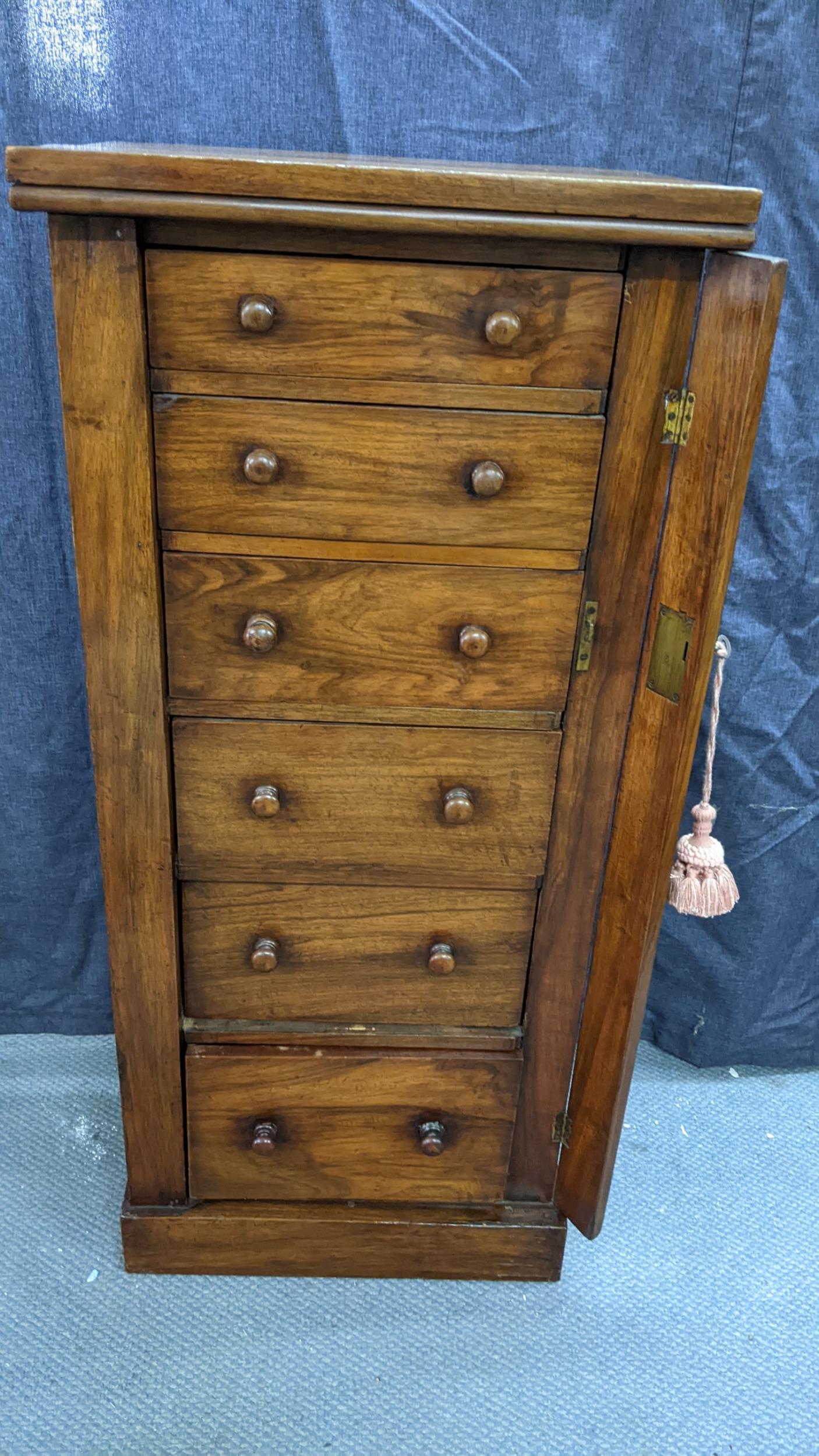 A Victorian walnut wellington chest, having six graduated drawers with bun shaped handles, two - Image 6 of 7