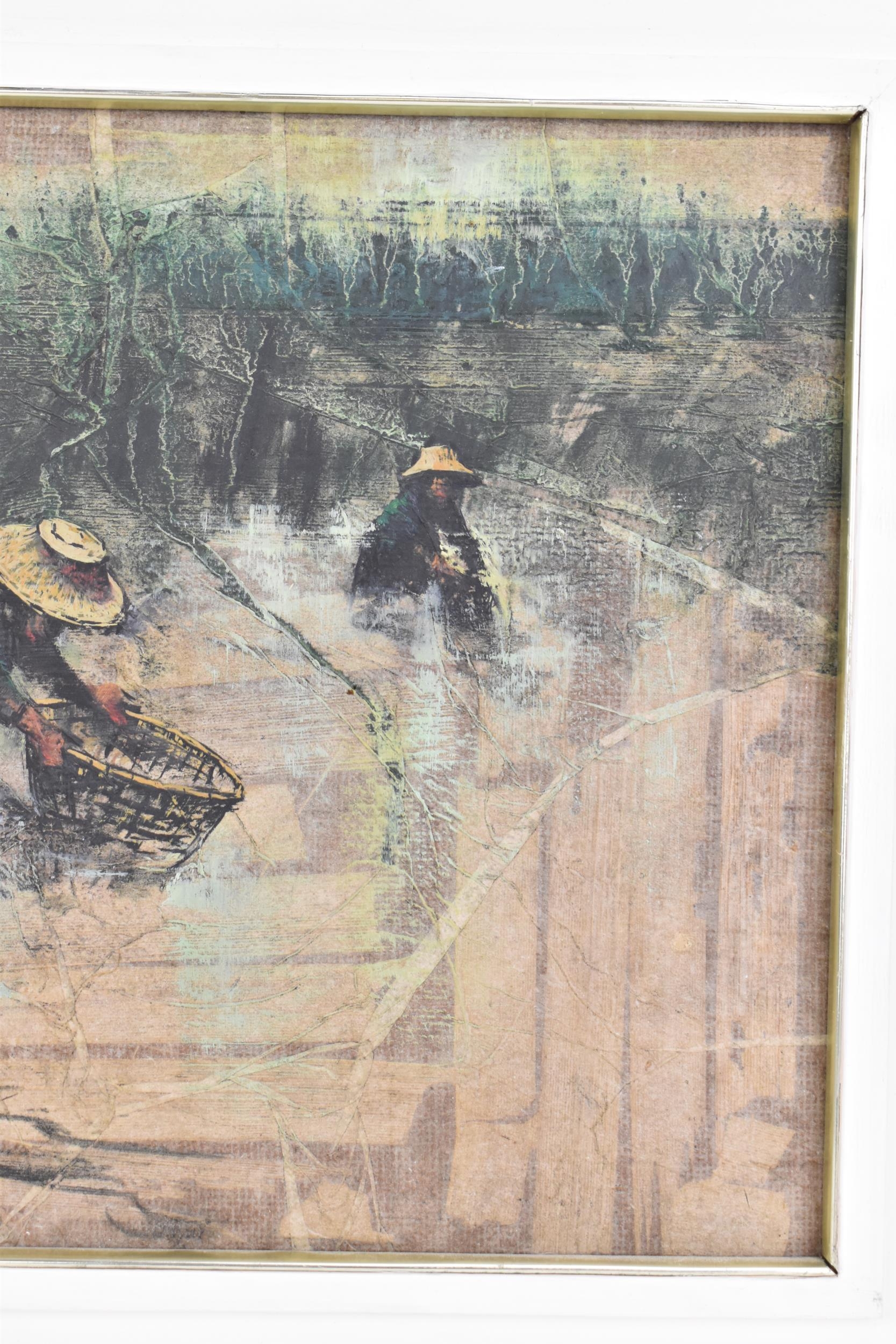 Prayat Pongham (Thai 1934-2014) - A mixed media on board depicting a three figures fishing, signed - Image 4 of 6