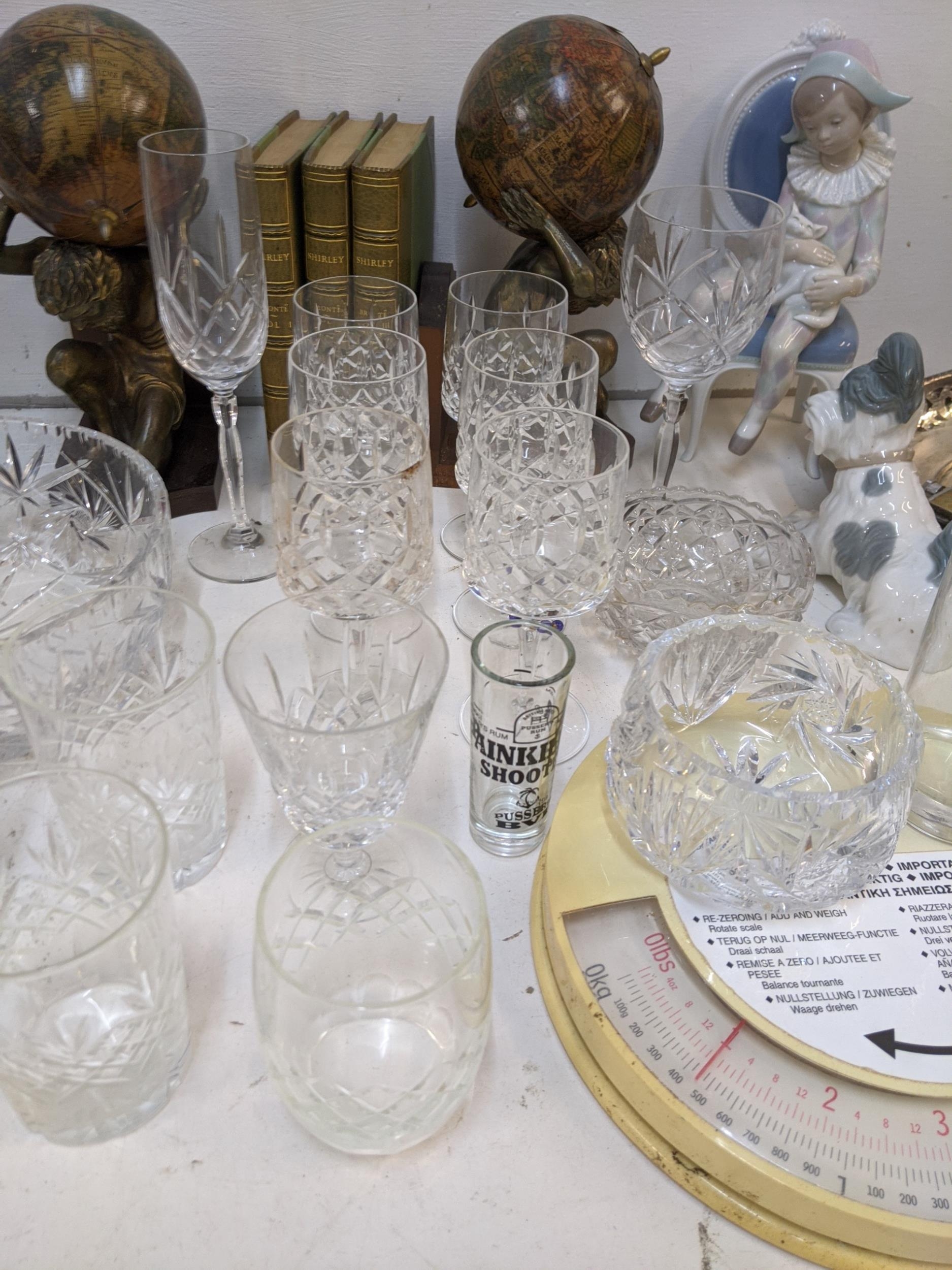 Glassware to include bowls and glasses, a Lladro figure of a girl with a cat, a model dog and a - Image 5 of 14