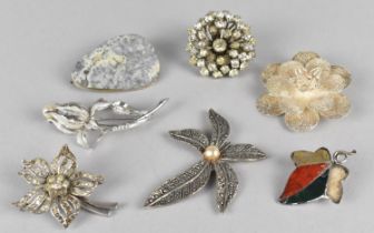 A Collection of Various Brooches to Feature Silver Scottish Example, Silver Filigree Flower