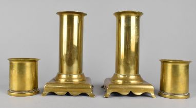 Two Trench Art Vases together with Two Further Examples with Crows Foot Mark, Tallest 16.5cms High