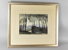 A Framed and Glazed Watercolour Depicting Wooded Brook with Mountains to Background, 61x53cms