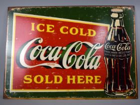 A Reproduction Printed Metal Sign for Coca-Cola, 70x50cms
