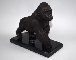 A Bronze Study of a Gorilla on Rectangular Marble Plinth, 20cms Wide by 19cms High