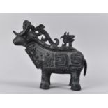 A Chinese Reproduction Shang Period Archaic Bronze Zun/Vessel in the Form of a Goat with Geometric