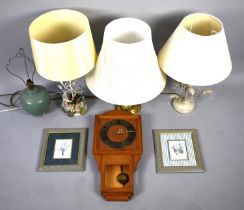 A Collection of Various Lamp Bases together with a Wall Clock