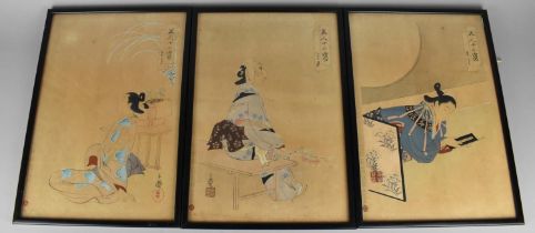 Three Framed Japanese Woodblock Prints, 26.5x37.5cms