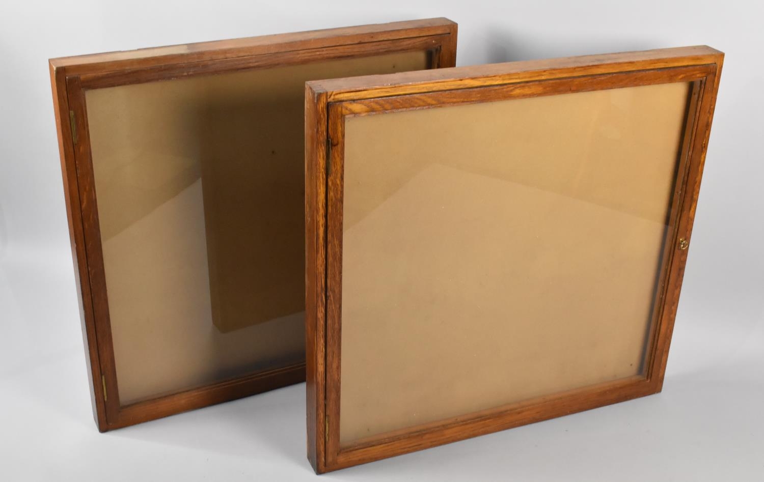 Two Display Cases, Reputed to be British Railway Cases from The Birmingham BR Boardroom, 84x82cms - Image 2 of 2