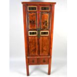 A Late 20th Century Chinese Red Lacquer Cabinet, with Twin Panelled Doors Painted with Figures and