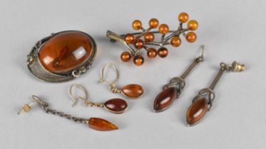 A Collection of Various Silver and Amber Jewellery to comprise Brooches and Drop Earrings Etc