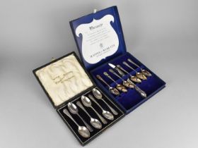 A Cased Set of Six Elkington Plate Spoons with Art Nouveau Influenced Finials together with a