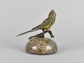 An Early 20th Century Cold Painted Bronze Study of Budgerigar on Domed Marble Base, 10cms High