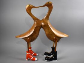 A Wooden Anthropomorphic Study, Ducks Kissing, 52cms High