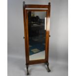 An Edwardian Mahogany Cheval Mirror having Inlaid Stringing on Acanthus Carved Cabriole Supports