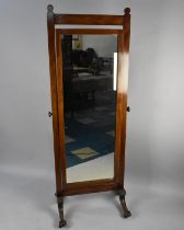 An Edwardian Mahogany Cheval Mirror having Inlaid Stringing on Acanthus Carved Cabriole Supports