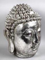 A Large Cast Silvered Study of Buddhas Head, 59cms High