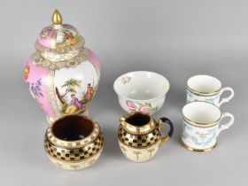 A Porcelain Vase and Cover Decorated with Alternating Scenes Depicting Figures and Flowers on Pink