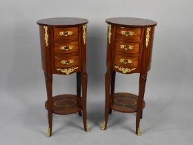 A Pair of Reproduction Italian Style Circular Three Drawer Bedside Chests with Ormolu Mounts and