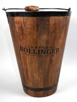 A Tapering Coopered Wooden Champagne Bucket for Bollinger, Metal Banding and Loop Handle, 40cms High