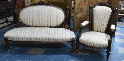 A 19th Century Victorian Walnut Upholstered Sofa with Carved Frame together with a Similar Victorian