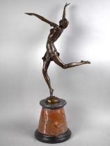 A Large Reproduction Bronze Art Deco Style Figure of Dancing Girl on Tapering Circular Plinth