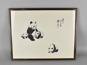 A Framed Chinese Print, Pandas, Frame 52x41cms