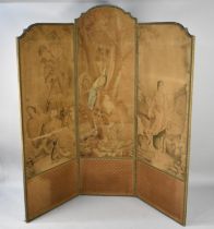 A Victorian Fabric Three Panel Dressing Screen, Each Panel Printed with 19th Century Figures and