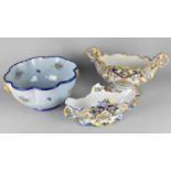 Three Pieces of French Faience to comprise Twin Handled Pedestal Rose Bowl, Smaller Example and a