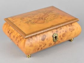 A Mid 20th Century Italian Musical Box of Sarcophagus Form with Inlaid Top Incorporating Musical