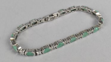 A Silver and Aventurine and White Stone Tennis Bracelet